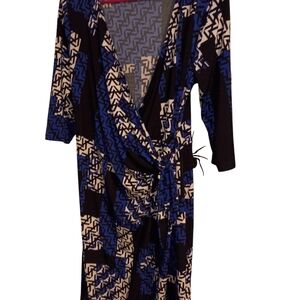 Blue and Black Geometric Wrap Dress